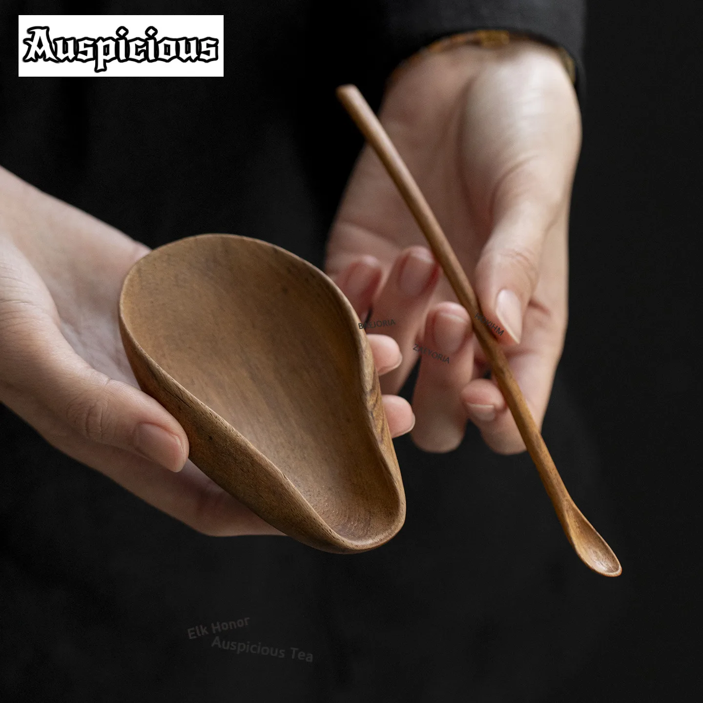 ZAEYORIA Myanmar Teak Wood Tea Scoop Vintage Tea Infuser Spoons Chahe Shovel Appreciation Ladle for Tea Equipment Decoration