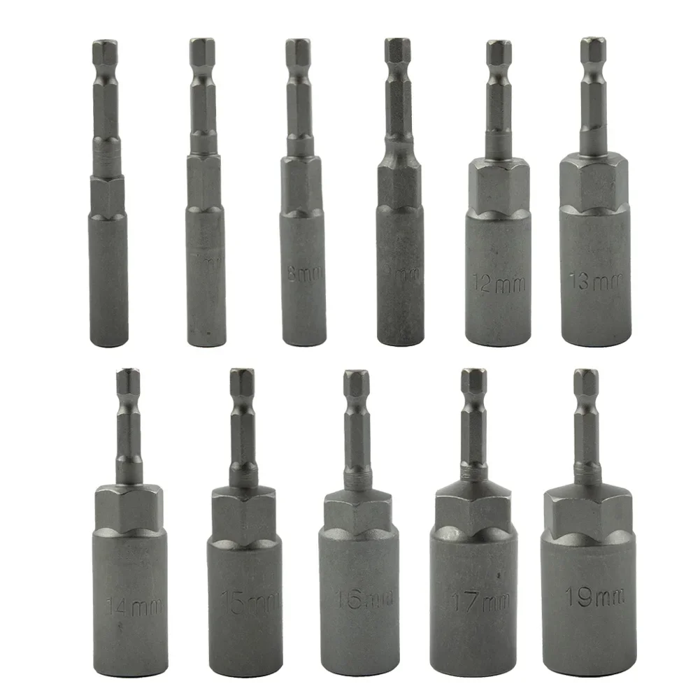1Pc 80/150mm 1/4inch Hex Socket Nut Driver Magnetic Socket 5.5-19mm For Electric Impact Nut Bolt Screwdriver Drill Bit Removal