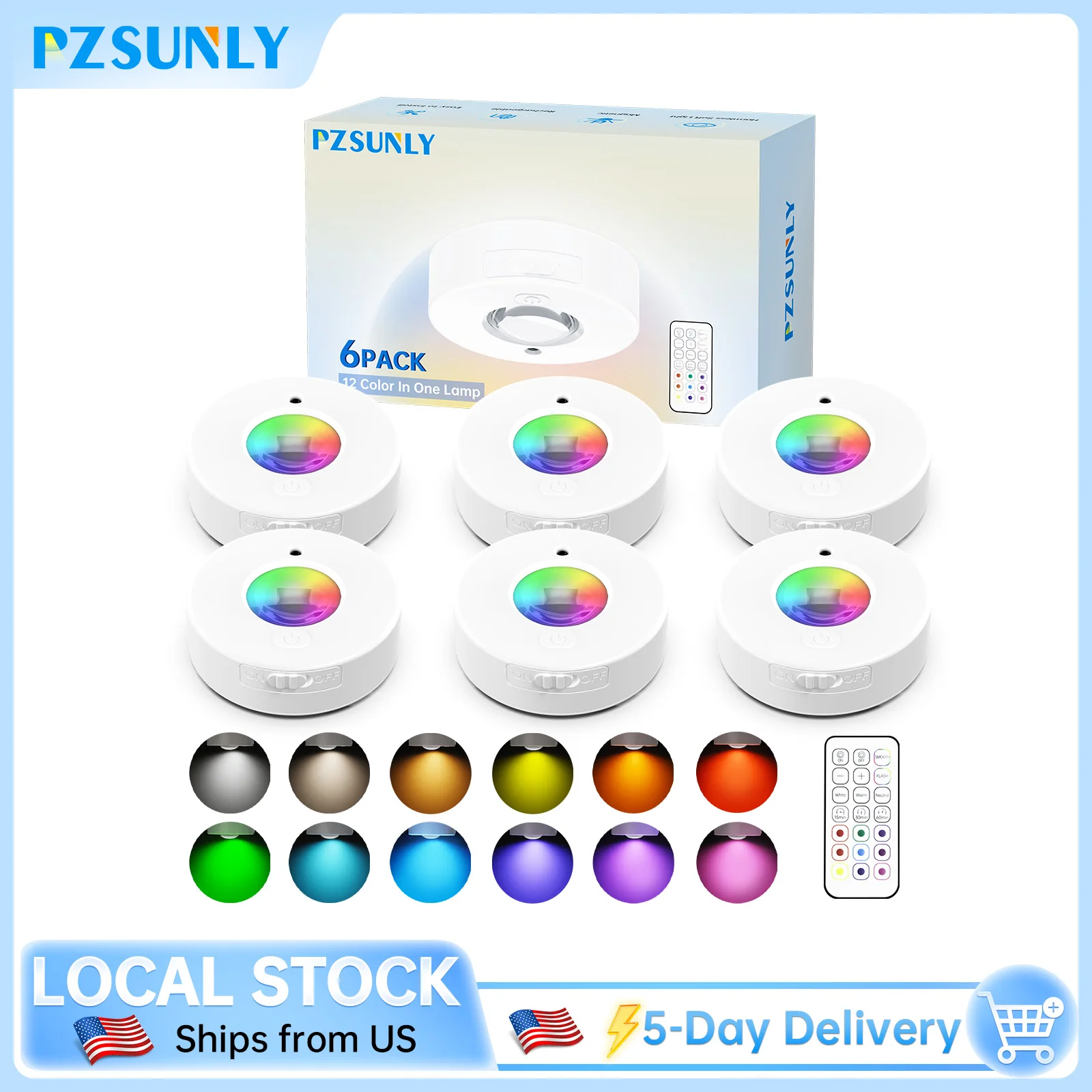 

PZSUNLY RGB 12-цветный ночник с беспроводным пультом дистанционного управления, перезаряжаемый через Type-C, лампа для шкафа, кухни, спальни, прихожей
