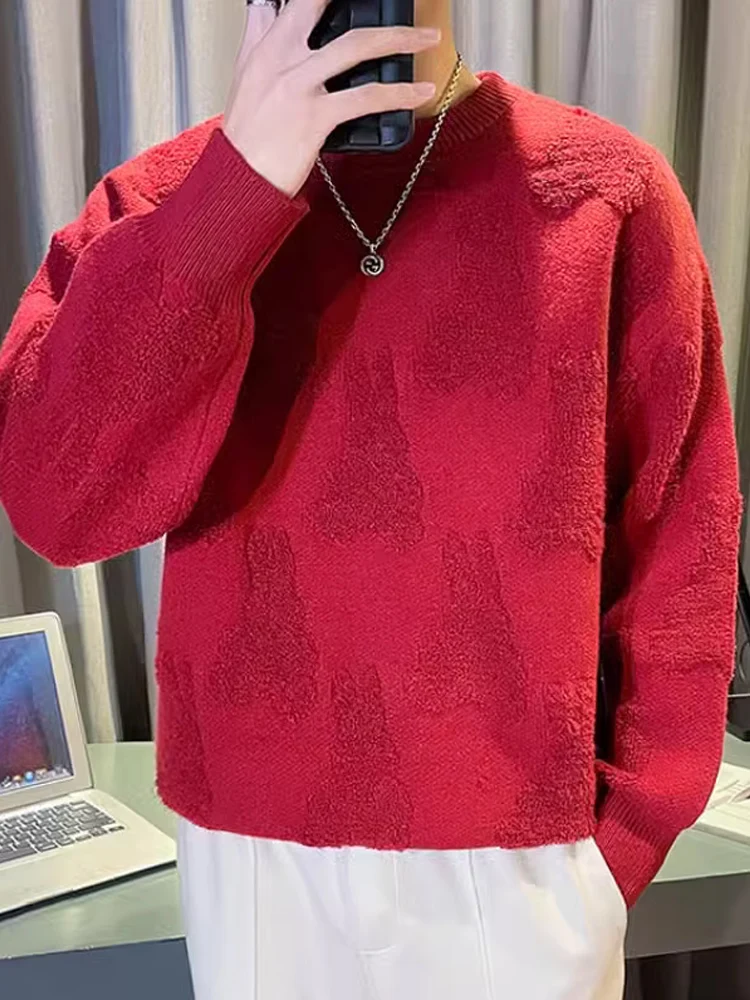 

Винно-красный длинный свек круглый Ne вязаный свитер мужской зимний внутренний свитер Base irt повседневный свободный крой модный зимний топ