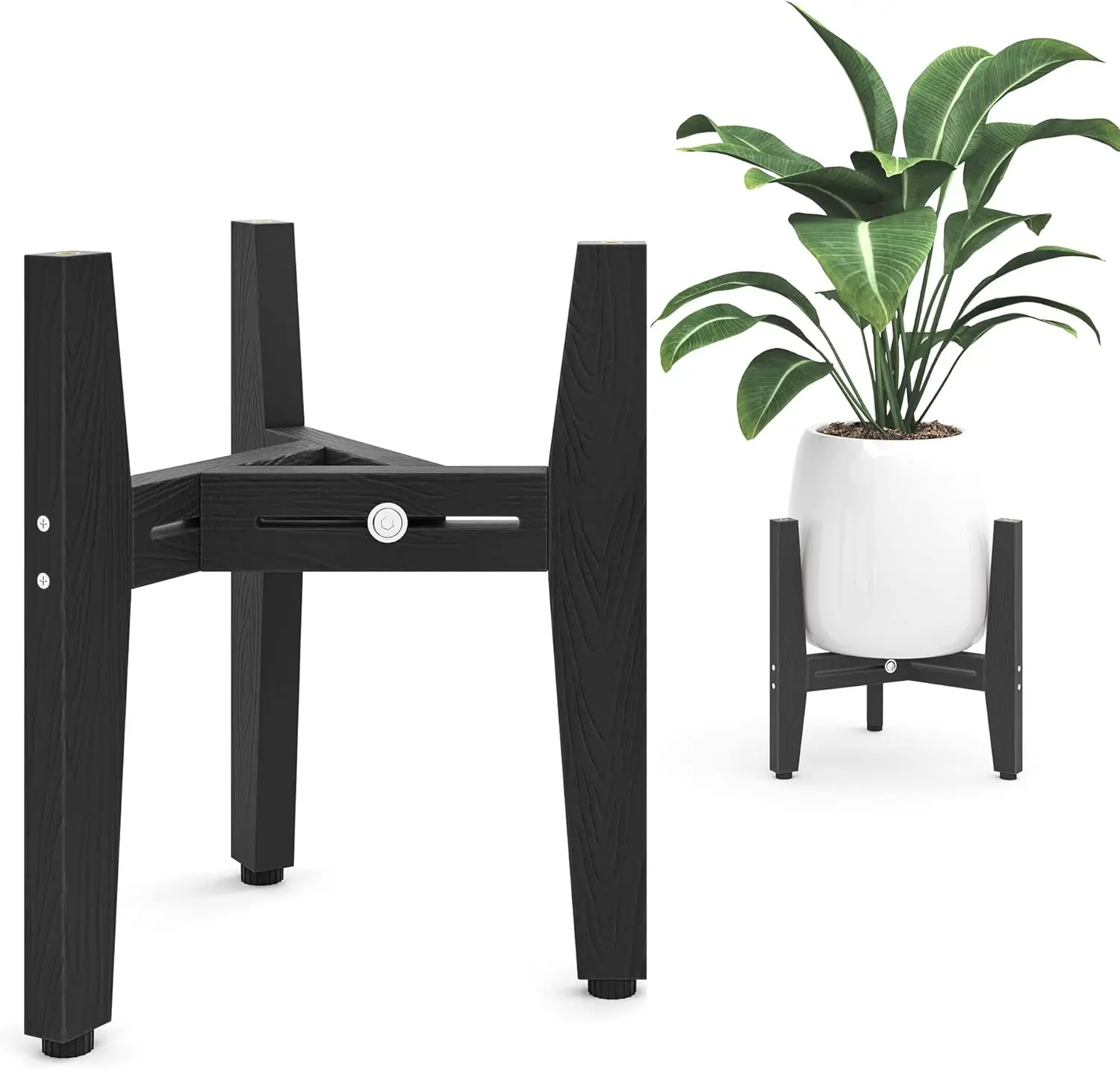 

Adjustable Plant Stand for 8-12 Inch Pots, Mid-Century Modern Indoor Outdoor Holder in Black