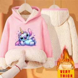 Lilo & Stitch Girl Pullover Hoodies pink Winter Thick Warm Street Clothing Hoodie Print Fitted Sweatshirt Long Sleeves Tops gift