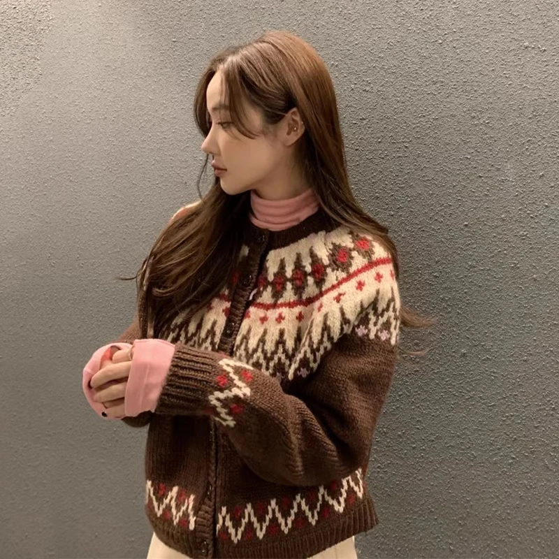 Chaqueta de suéter de punto de manga larga para mujer, ropa de abrigo versátil con diseño de bloques de Color suave, bordado,...