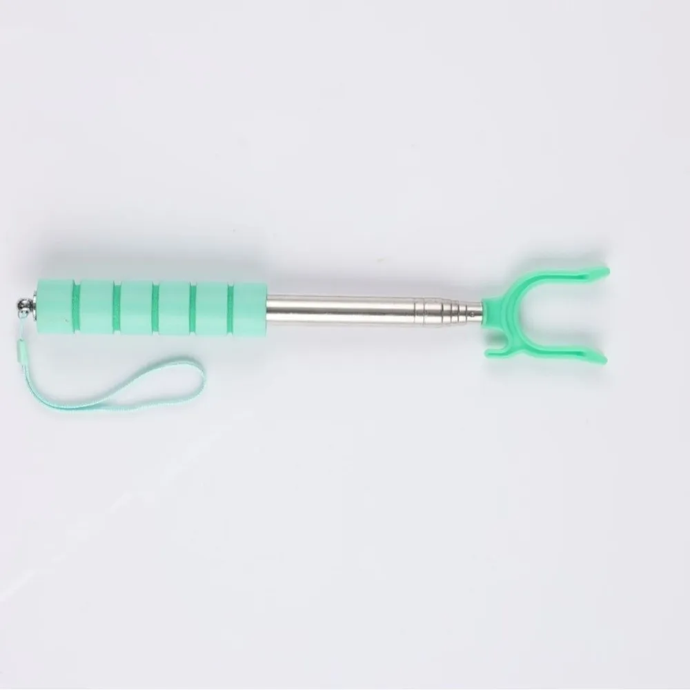 Stainless Steel Clothes Pole Portable Multi-Color Retractable Clothes Fork with Anti-Slip Handle Laundry Reach Stick Outdoor