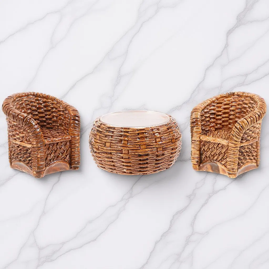 

Набор из 1 комплекта: миниатюрный стол и стулья из бамбукового плетения для кукольного домика, реалистичный декор для интерьера, аксессуар для декоративной демонстрации, миниатюрный домик