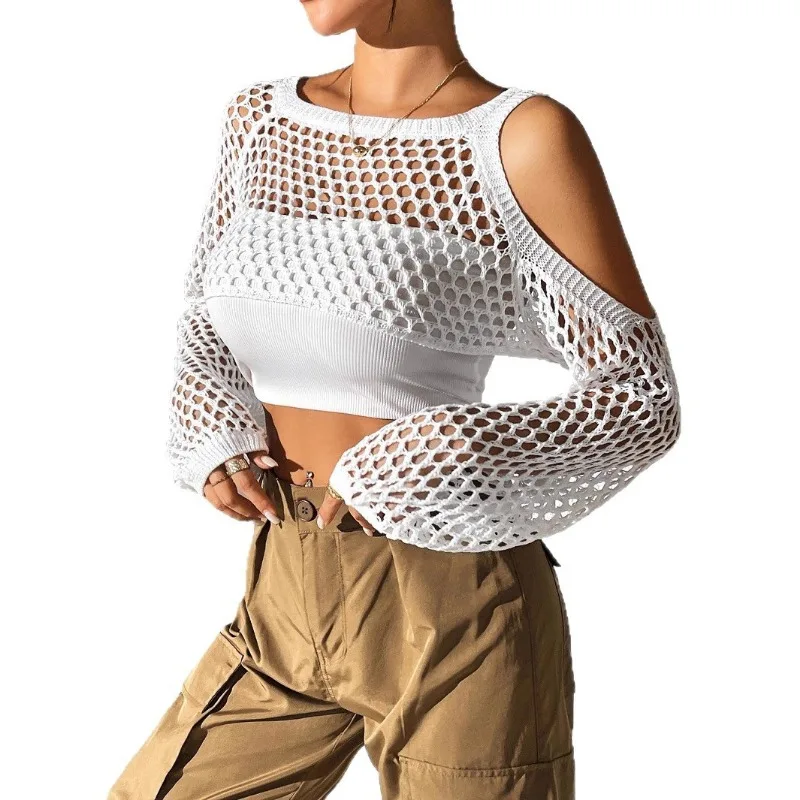 Women's Ultra-short Top Sexy Navel-exposed Women's Hollow Wool Sling Sweater Casual and Fashionable Exterior