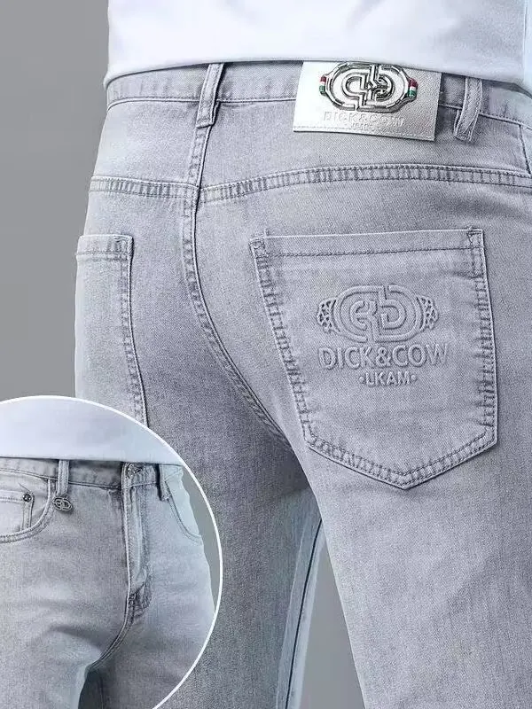 

High-End Men's Slim Straight Jeans Lightweight Casual Spring Autumn Faion Brand Jeans mid Waist No Ironing Treaent