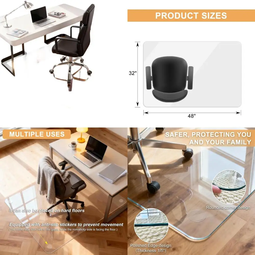 

Коврик для стула из закаленного стекла для ковров 32 x 48 дюймов Прочный коврик для офисного стула для ковров толщиной 1/5 дюйма для коврового пола/жесткого пола E