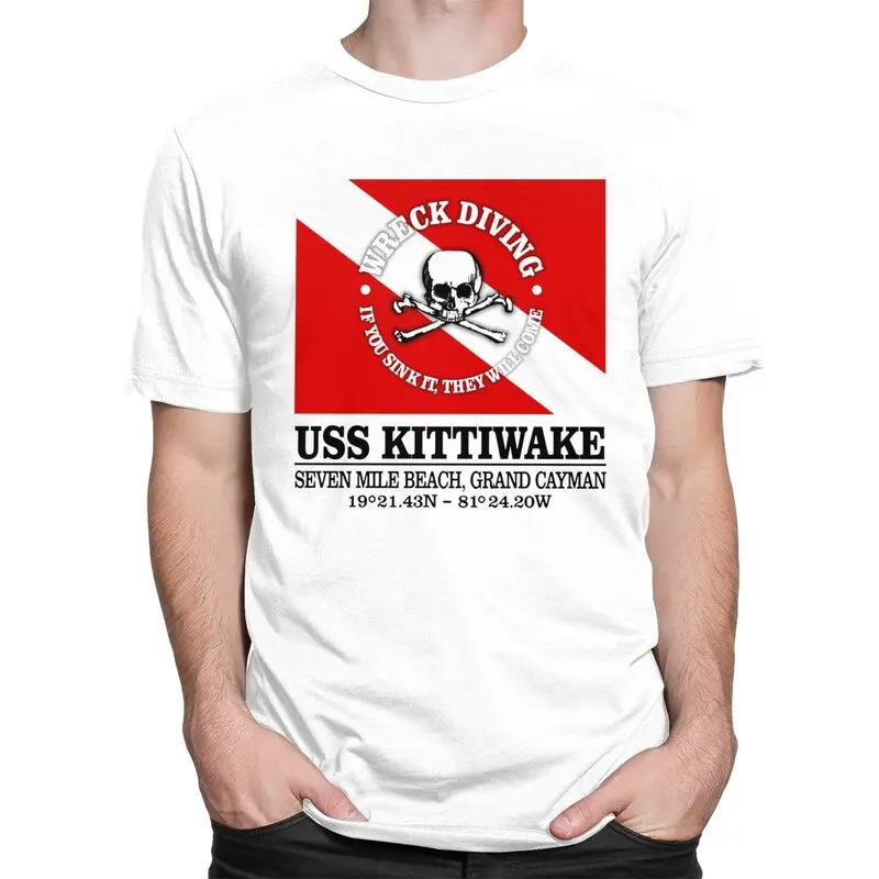 Custom USS Kittiwake Scuba Diving T Shirt for Men 100% Cotton Tee Short Sleeves Diver Dive Flag T-shirts Slim Fit Clothing Gift