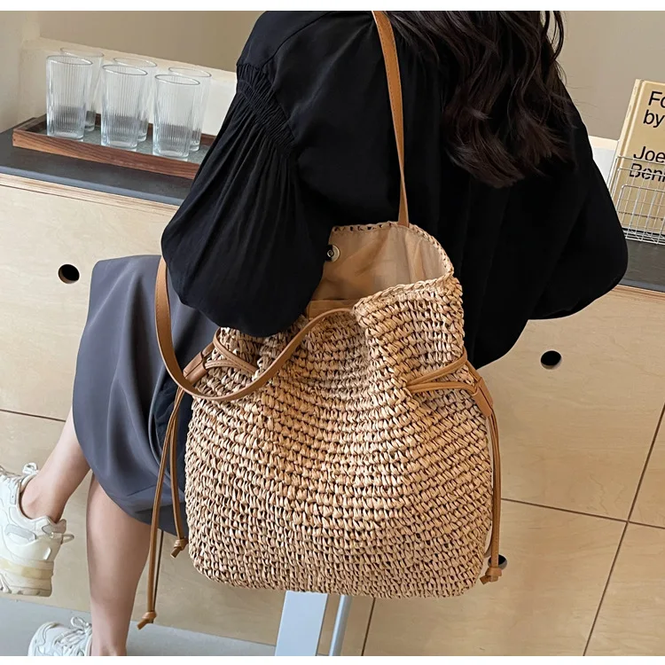 Casual Large Capacity Straw Woven Beach Bags Handmade Women Large Capacity Shoulder Bag Lady Summer Travel Handbags Shopper Tote