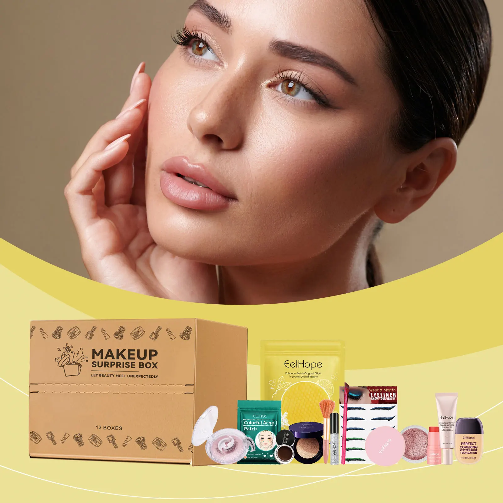 กล่องของขวัญเครื่องสำอางอเนกประสงค์ พกพาสะดวกสำหรับการเดินทาง กันน้ำ แต่งหน้าเร็ว ของขวัญสำหรับสาวๆ ช่วยให้ผิวกระจ่างใส กล่องของขวัญเครื่องสำอางเพื่อความงาม