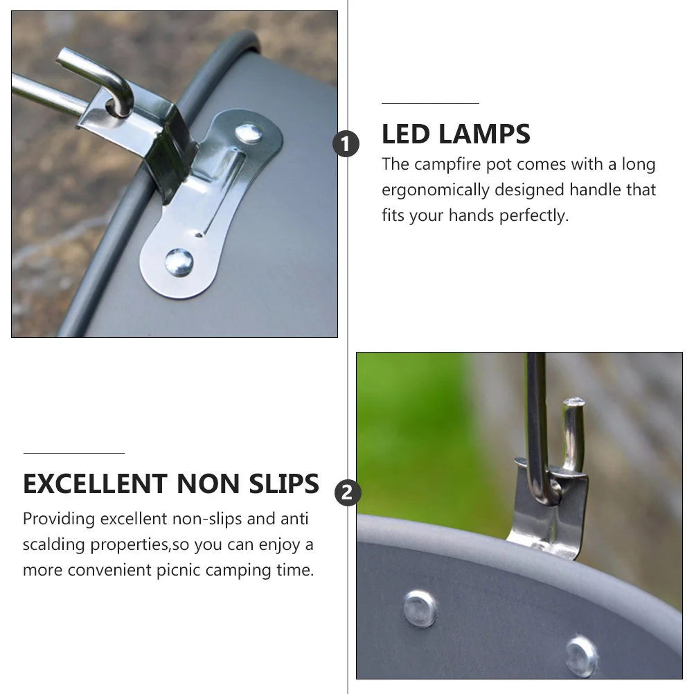 

Large Capacity Camping Hanging Pot Heavy Duty Aluminum Alloy Lightweight Cookware With Ergonomic Foldable Handle Portable