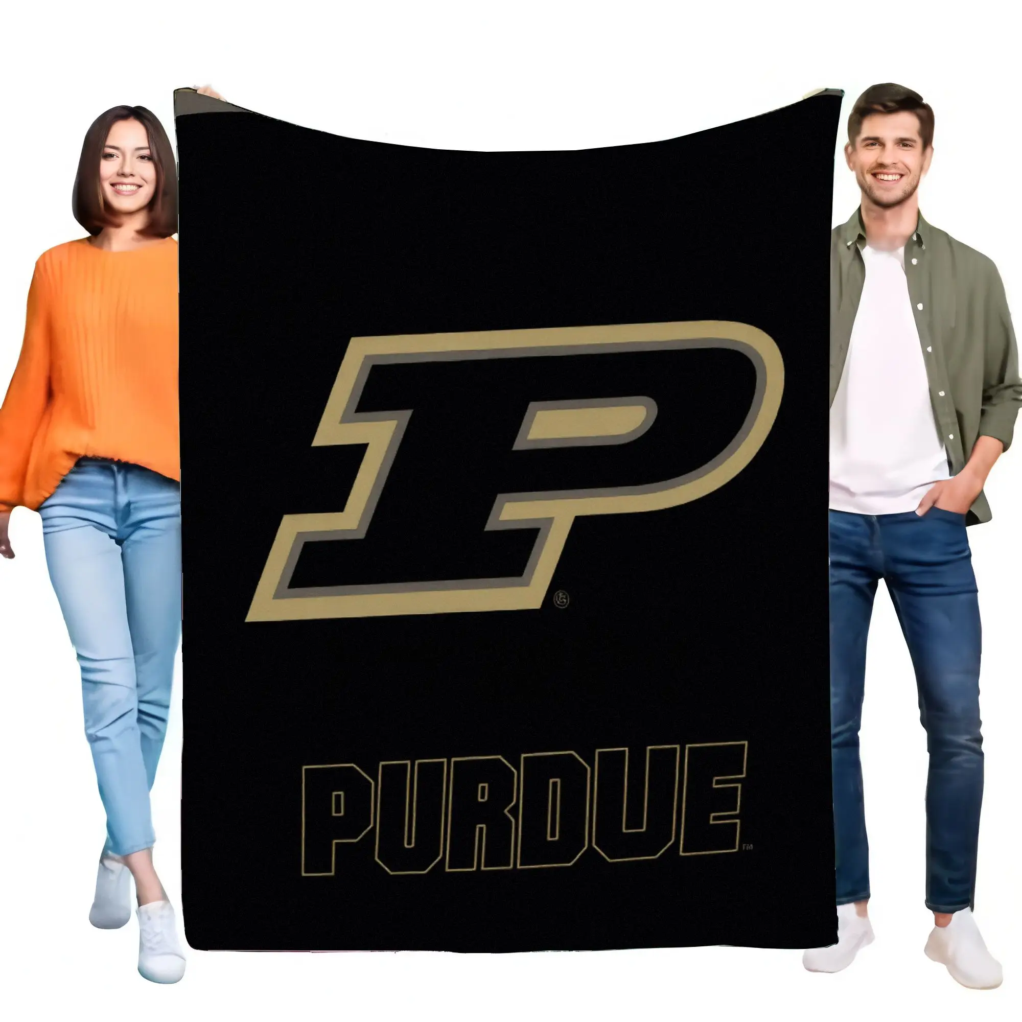 Purdue University Logo Blanket - Soft Black Throw Featuring Gold 'P' & 'PURDUE' - Ideal for College Fans, Cozy Sofa or Bed Decor