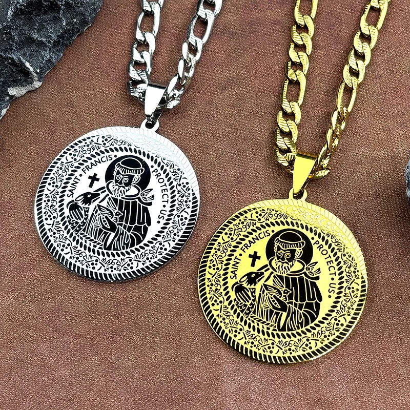 الكاثوليكية سانت فرانسيس حماية لنا قلادة للنساء الرجال الفولاذ المقاوم للصدأ الذهب اللون الحيوان ميدالية الشرير سلسلة تميمة المجوهرات هدية #1