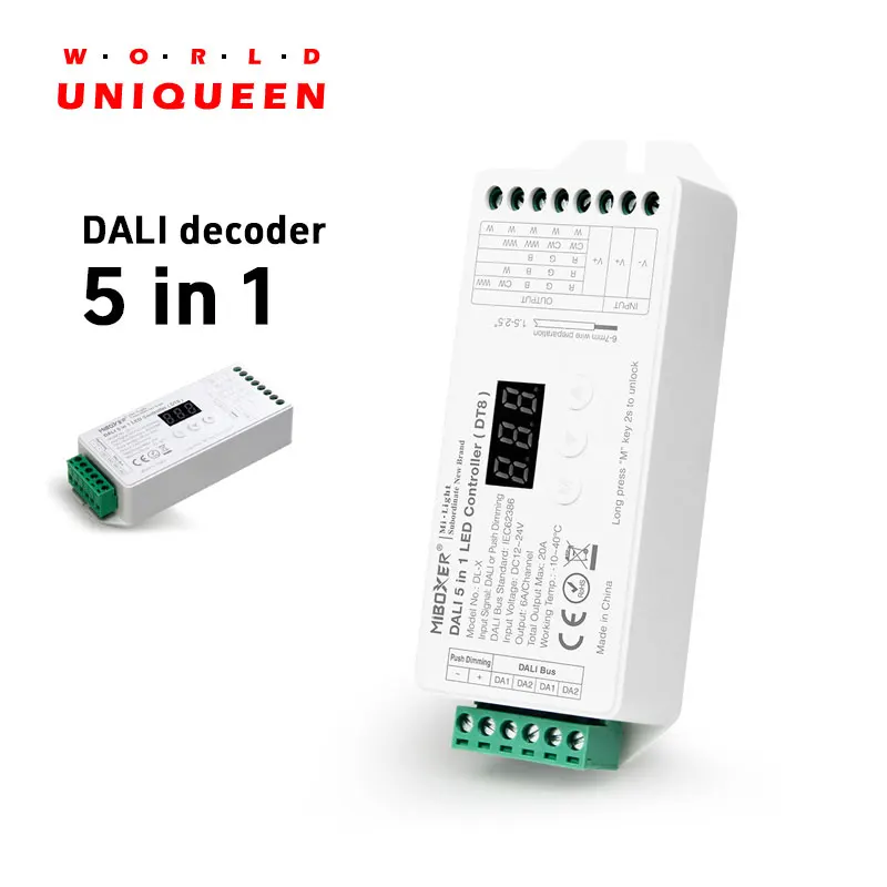 

Miboxer DL-X DALI 5 in 1 LED Controller for single color, CCT, RGB, RGBW, RGB+CCT LED light, support extra push switch