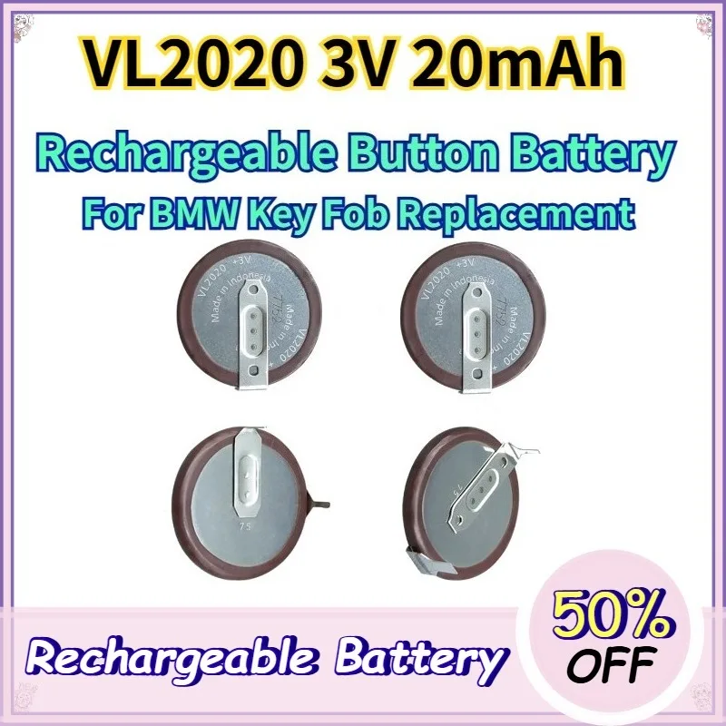 VL2020 3V 20mAh Rechargeable Button Battery with Pins for BMW Key Fob