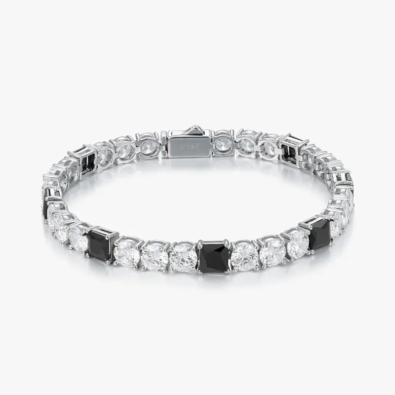Hot Selling S925 Sterling Silver D Color Moissanite Black Square Tennis Tennis Chain Internet Celebrity Fashion Trend Hand