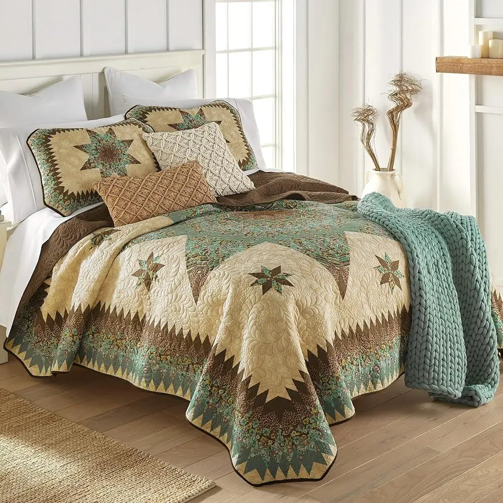 Contemporary Quilt Set 3 Piece King Size Bedding Collection Includes Quilt and Two King Pillow Shams Perfect Coastal Decor