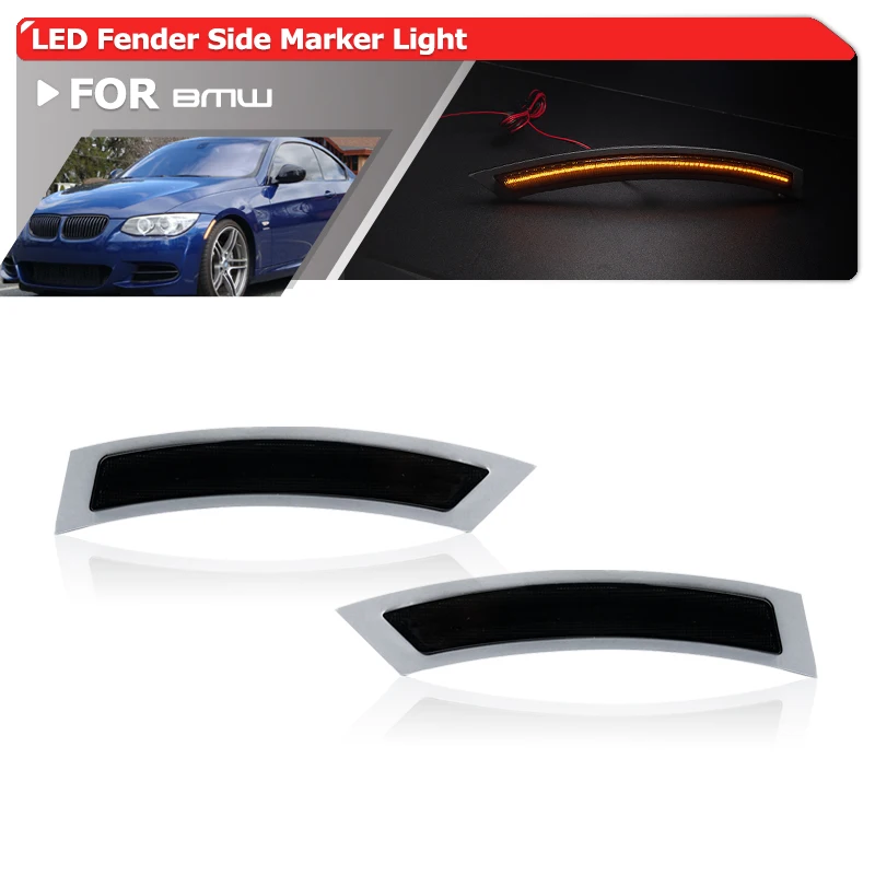 Euro-Style Smoked Led Reflector Fender Flare Side Marker Light For BMW 3 Series E92 E93 328i 328xi 335i 335xi 335is 2007-2013