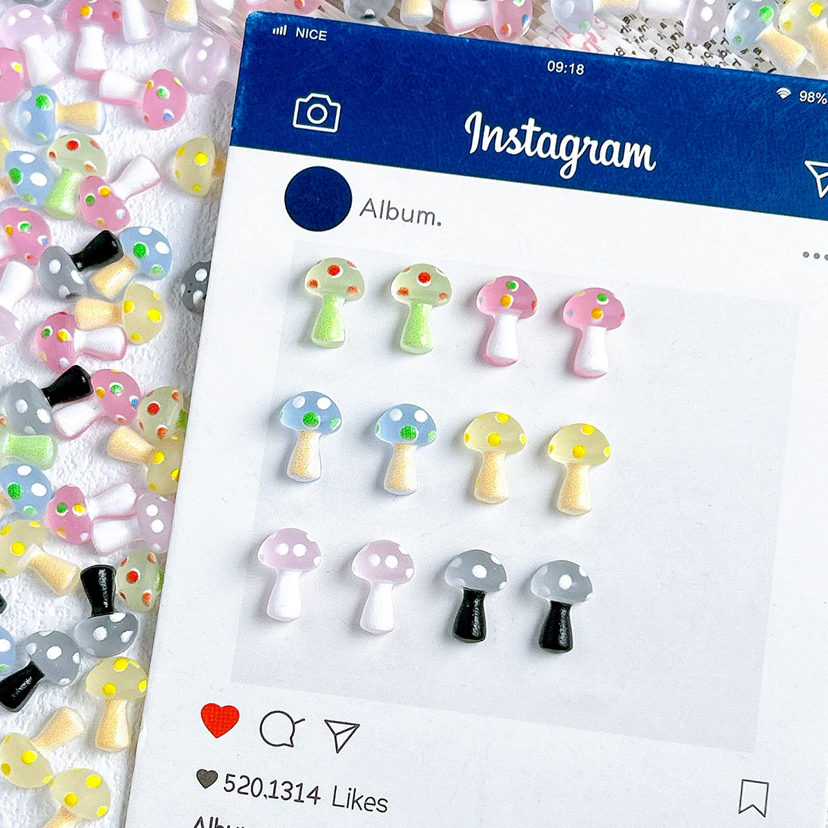 20PCS Cute Colorful Translucent Mushroom Resin Nail Charms 3D Creative Simulated Wave Point Mushroom Nail Art Accessories DIY