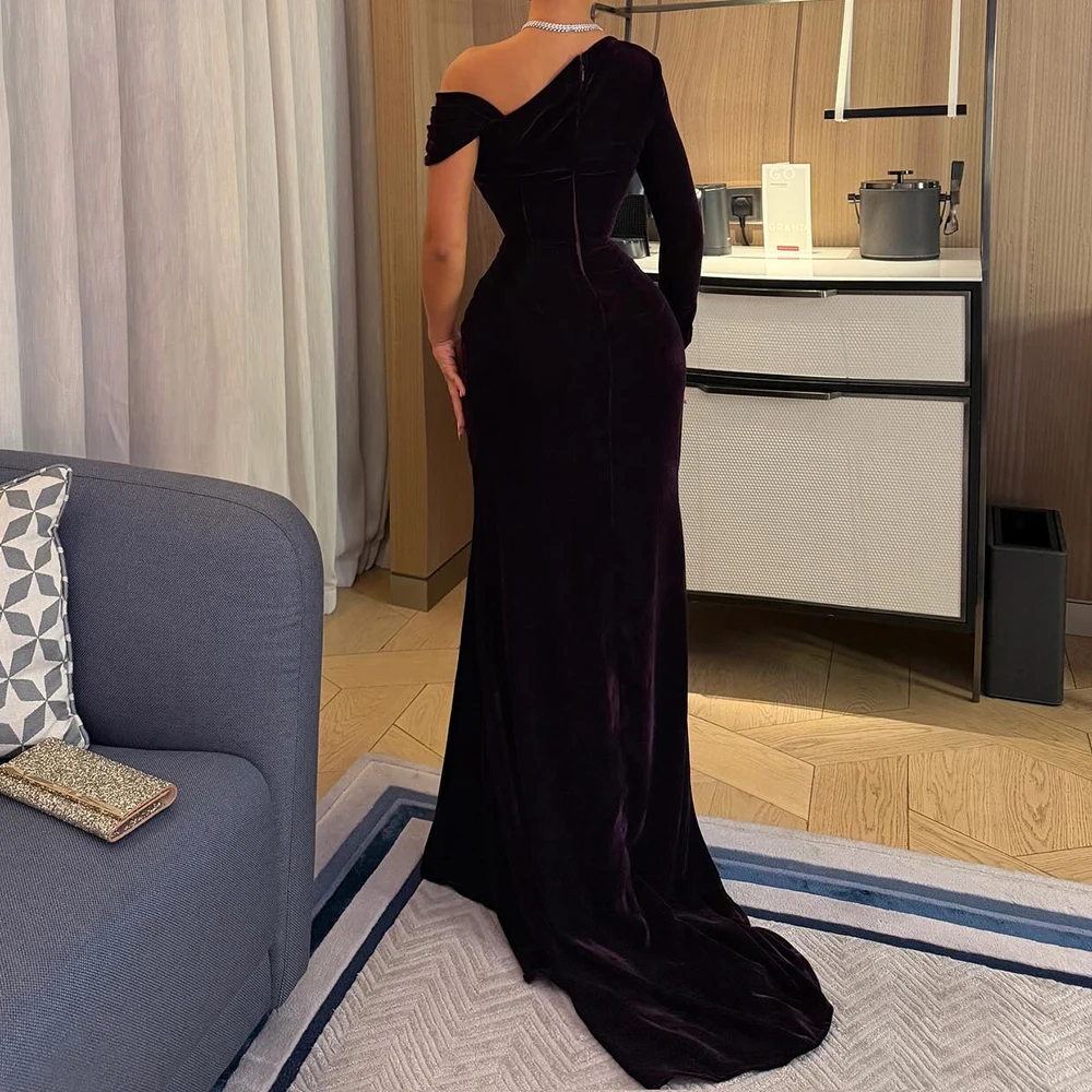 Maßgeschneiderte Meerjungfrau-Abendkleider, bodenlang, V-Ausschnitt, volle Ärmel, Abendkleid, schlichtes, modisches, plissiertes, drapiertes, rückenfreies Partykleid