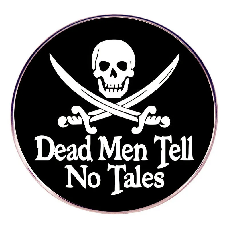 dead men tell no tales badge round skull lapel pin