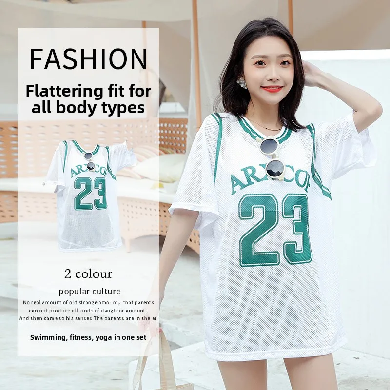 Dwuczęściowy strój kąpielowy wyszczuplający damski, sportowy, plażowy, zakrywający, konserwatywny, z okrągłym dekoltem, z poliestru.