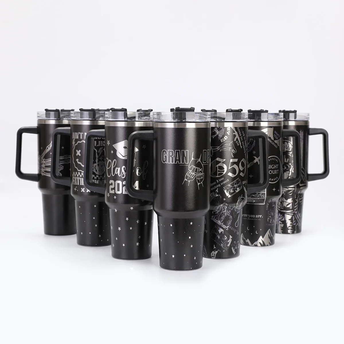 1PCS Hot Selling Black 40oz car cup with laser imitation technology, creative vacuum portable insulation ice cream cup