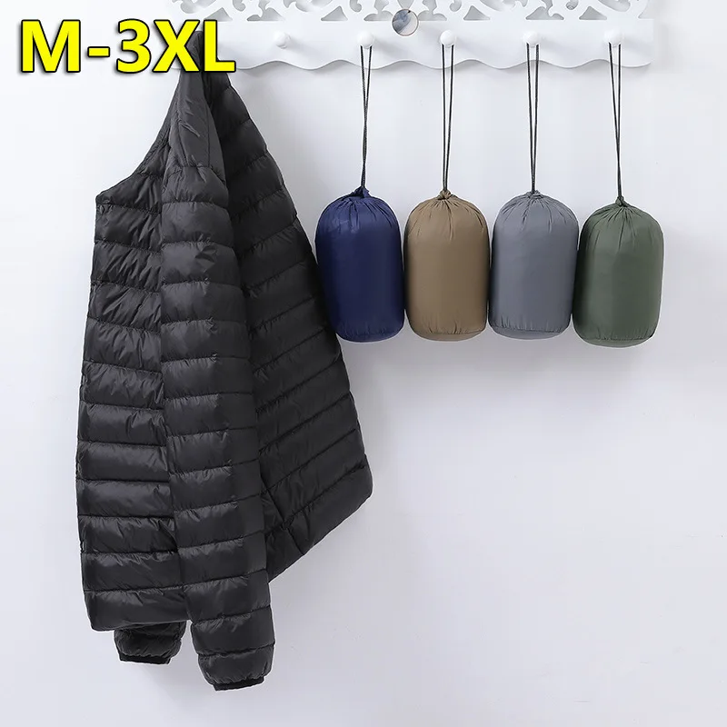 Men's Ultra-light Down Jacket 2024 Autumn and Winter New Simple Round Neck Men's Portable Light Jacket Warm Lining