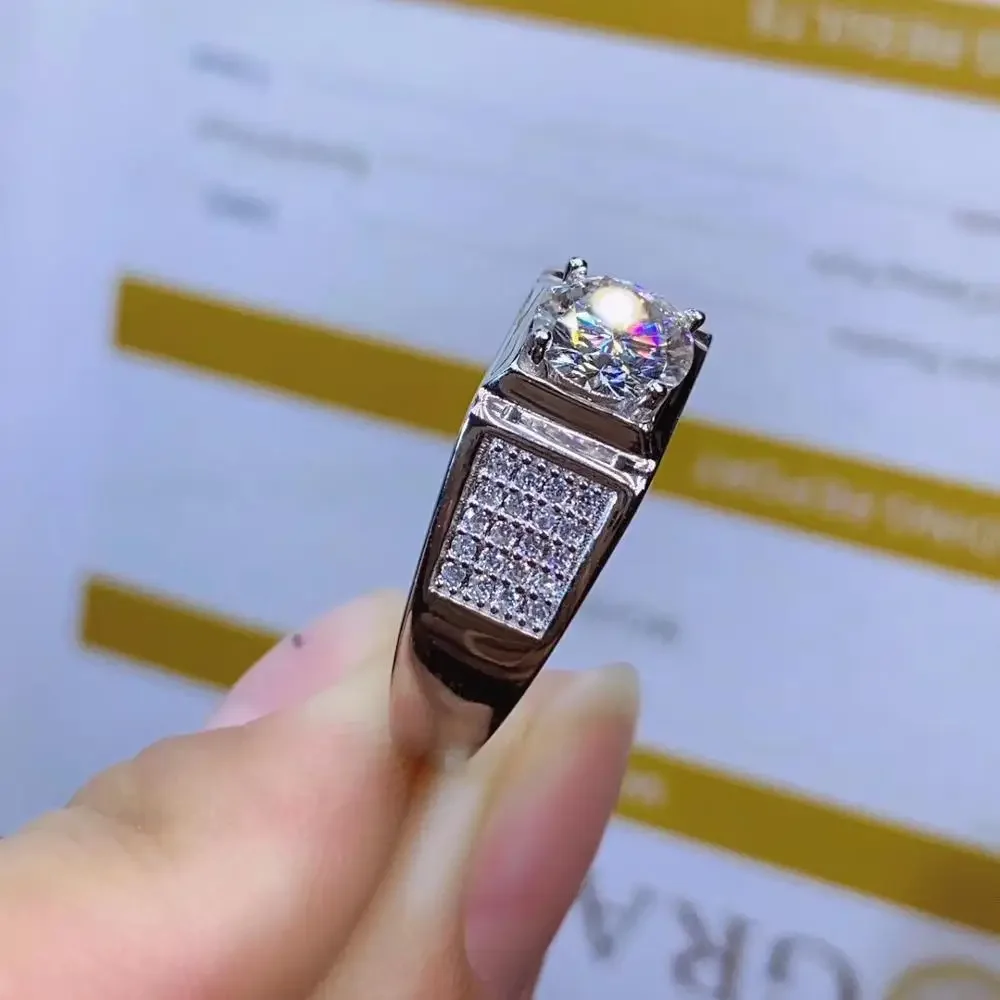 Exquisite Sparkling Moisanite Ring for Men 925 Sterling Silver Birthday Gift Shiny Better Than Diamond Strong Power Luxury