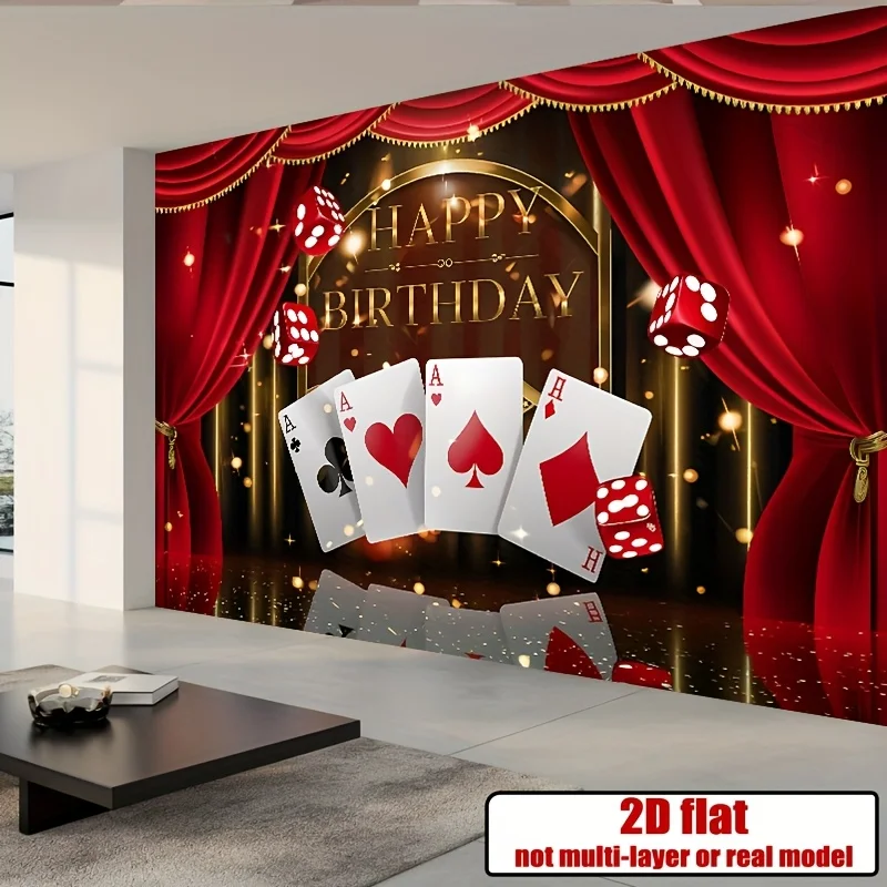 Poker Card Birthday Tapestry, Ace of Spades Hearts Diamonds Design,Casino Theme Wall Art for Party Photo Backdrop and Room Decor