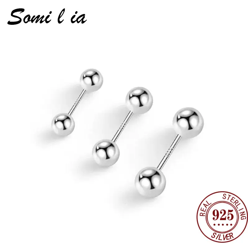 Somilia Mode Sterling Silber S929 Knorpels ch raube 3-5mm Kugel Ohr stecker für Frauen funkelnden pflegenden Ohren Schmuck