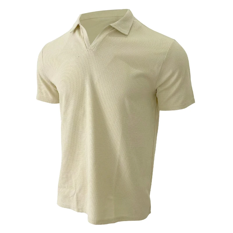 24 cross-border European and American summer AliExpress Amazon new polo shirt lapel V-neck waffle short sleeve men's T-shirt image 3