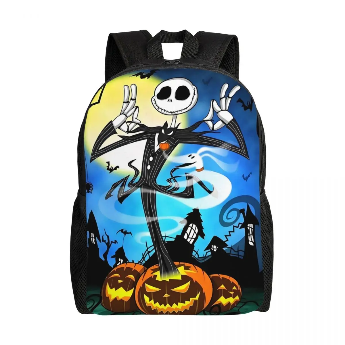 

Custom The Nightmare Before Christmas Laptop Backpack Basic Bookbag for College School Student Jack Skellington Halloween Bag