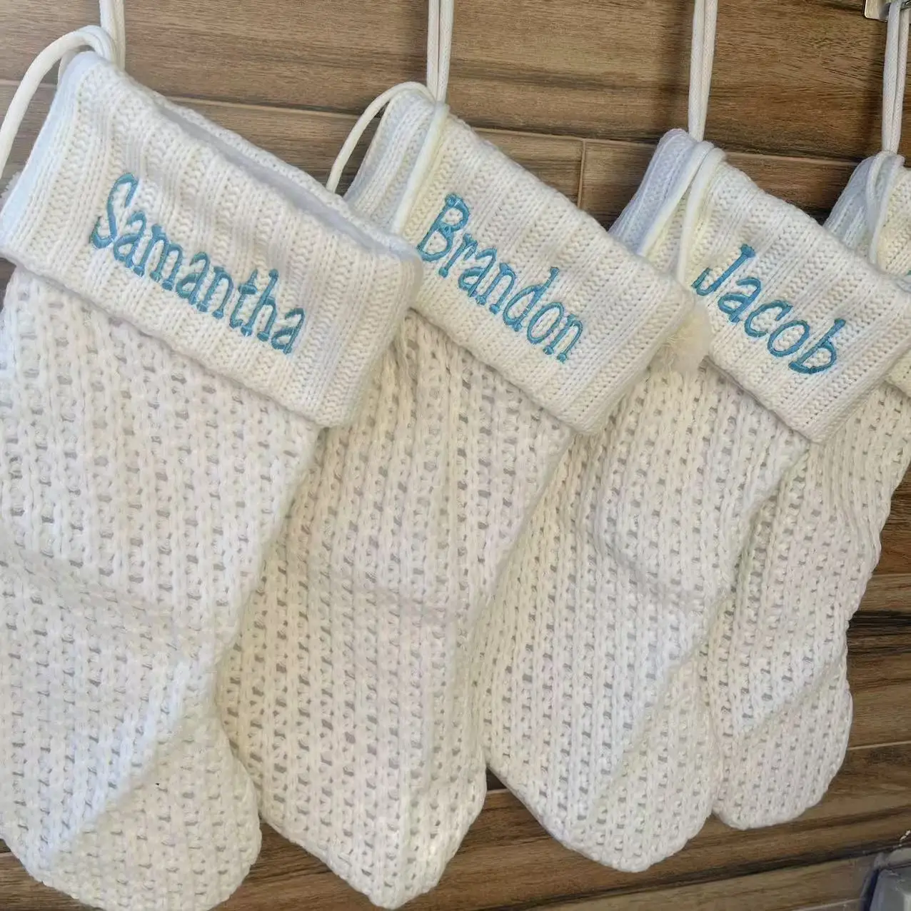 

Personalized Name Christmas Knitted Socks Gift Bag Custom Embroidered Name Christmas Stockings Christmas Tree Decorative Pendant