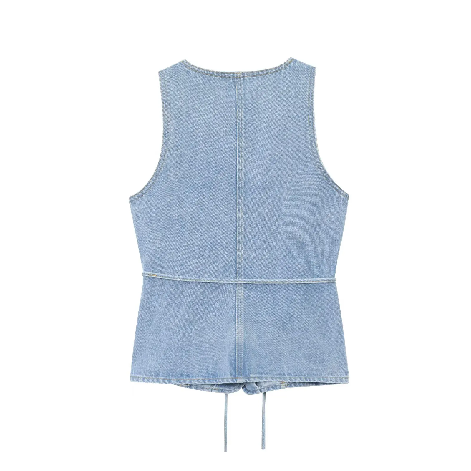 Dave&Di Minimalist Blue Denim Sleeveless Shirt French Country Lazy Lace Casual Denim Vest Women Tank Tops