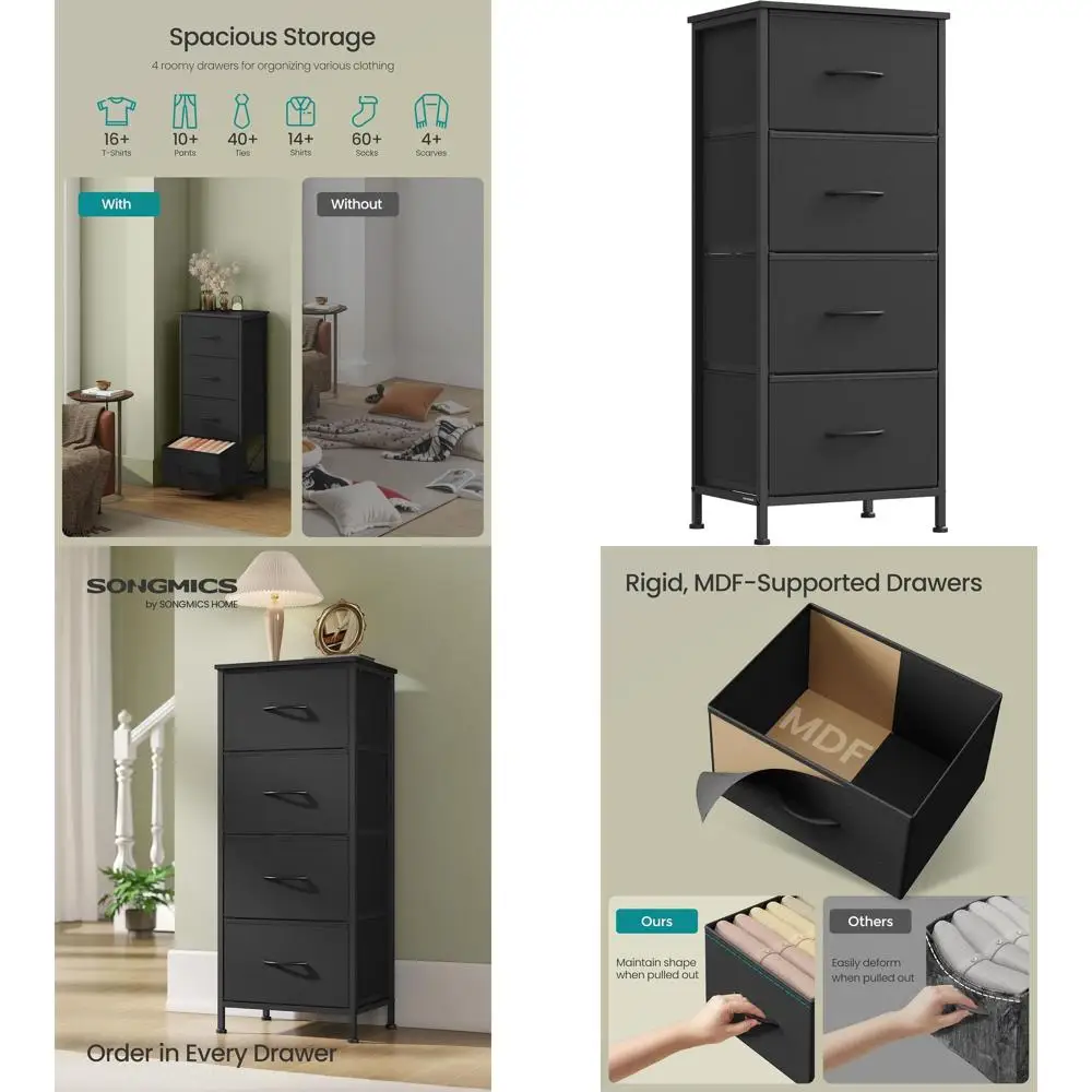 

Тумба-комод из нетканого материала, стальной каркас, органайзер для хранения, для спальни, гардеробной и прихожей, черный US314B01S