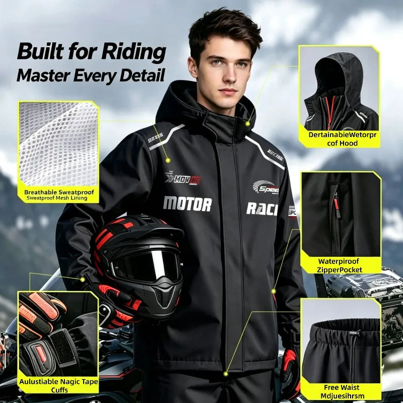 Motorcycle Rain Suit, Split Rain Jacket & Pants Set, Thickened Heavy Duty Waterproof Raincoat for Men Women Riding