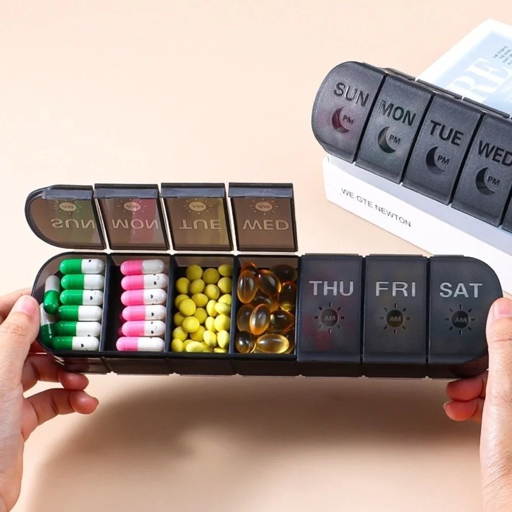 14 Grid Weekly Pillbox Tablet Holder Double-Layer 7 Days Pill Storage Box Leak-Proof with Compartments Medicine Splitter Box