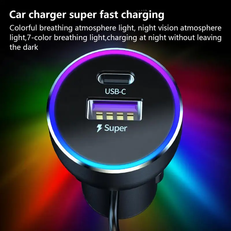 USB Car Adapter Auto Type-C Charger Block With Night Vision Design Travel Must Have Car Charging Head For Auto Truck Convertible