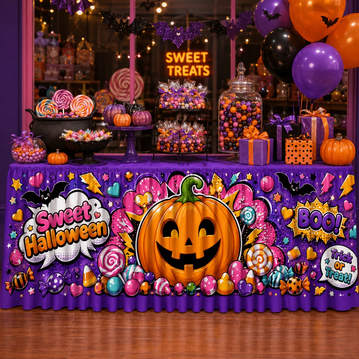 1 tablecloth table dress, polyester pop art sweet, for Halloween send a cafe buffet