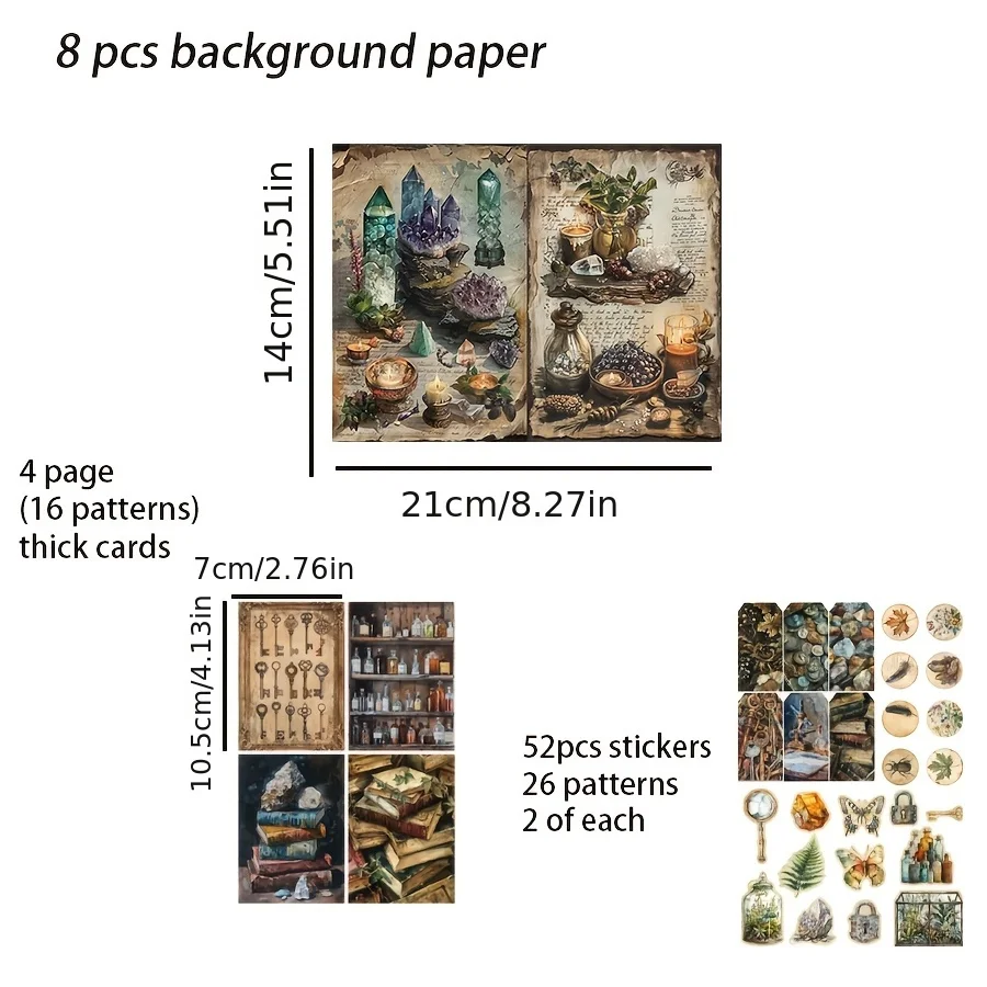 JAIIMAN 64 قطعة من ورق الخلفية والبطاقات والملصق، مع كريستال، لبطاقة الهدايا، حرفة الورق DIY، مجلة غير المرغوب فيها، سجل القصاصات، ديكور