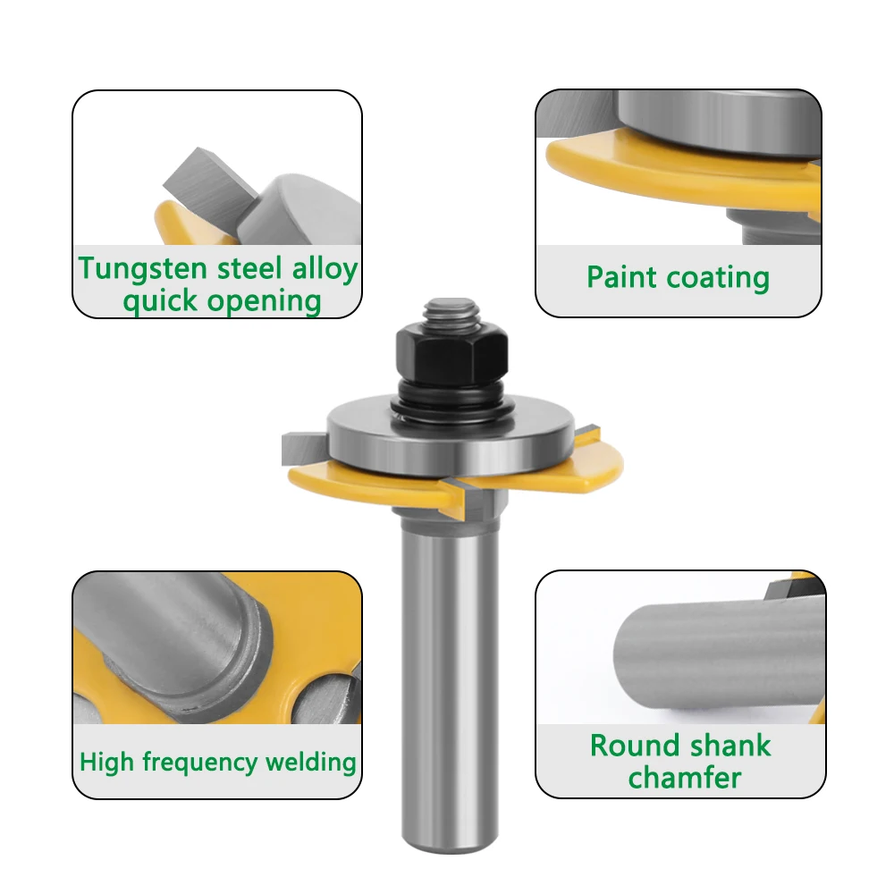 LAVIE 12mm 1/2 shank 3 Tooth T Tenon Type Combine Knife Floor Knives and Tenon Combine Knife Carpentry Router Bit Set C13180B480