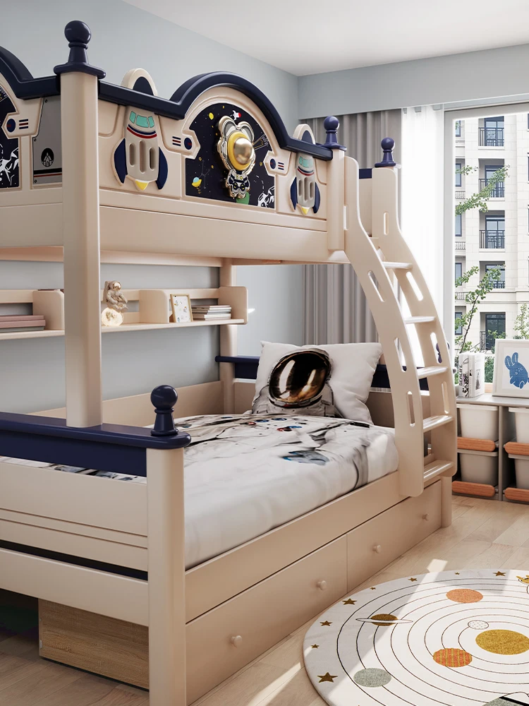 

Full solid bunk bed boy high and low small apartment upper and lower bed two-layer children's solid wood