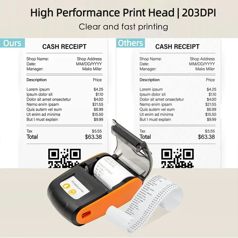 58mm Portable Thermal Printer Wireless Bluetooth Handheld Mobile Mini Small Receipt Label Printer Paper For Android IOS Windows