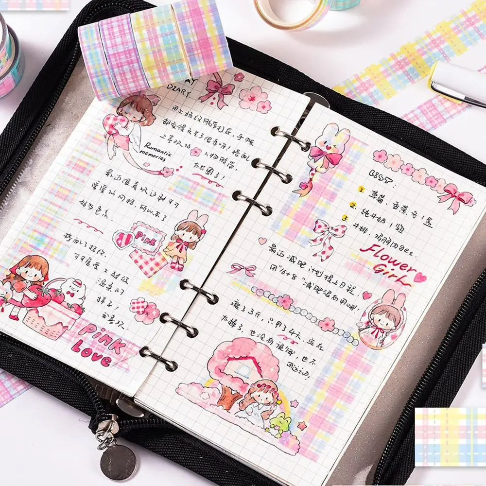 DIY Arts Crafts Check Pattern Washi Tape Set Journaling Scrapbooking Arts Masking Tape Sticker PET Labeling