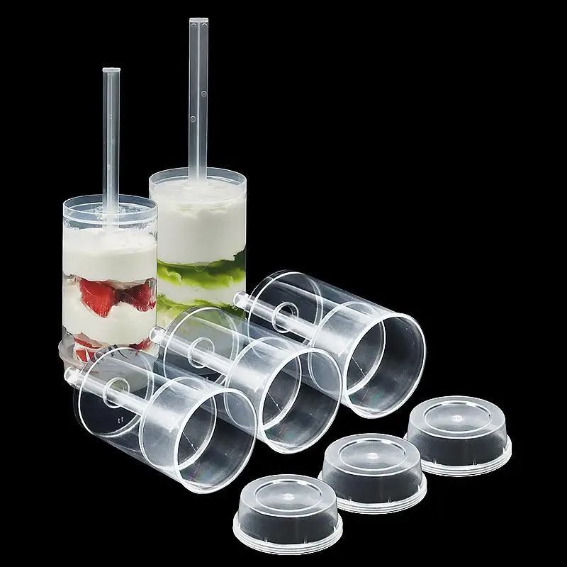 10pcs DIY Push Cake Mold Cylinder Shaped Plastic Containers with Lids Pushable Cake Holders for Kitchen Cake Push Pops