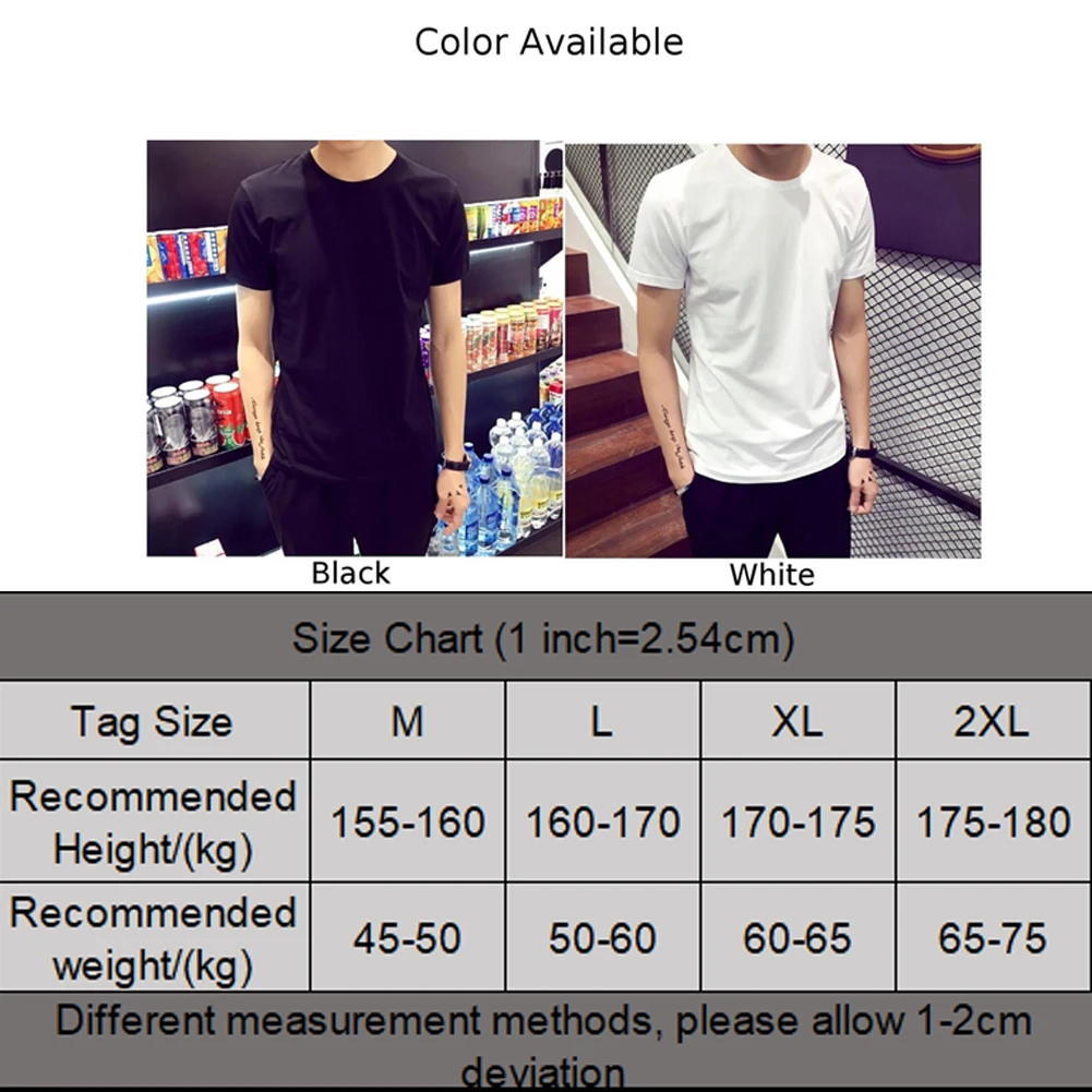 Daily Leisure Men Shirt Men Cotton T-Shirt Crew Neck Round Neck Short Sleeve Slim Fit Solid Color Breathable Casual