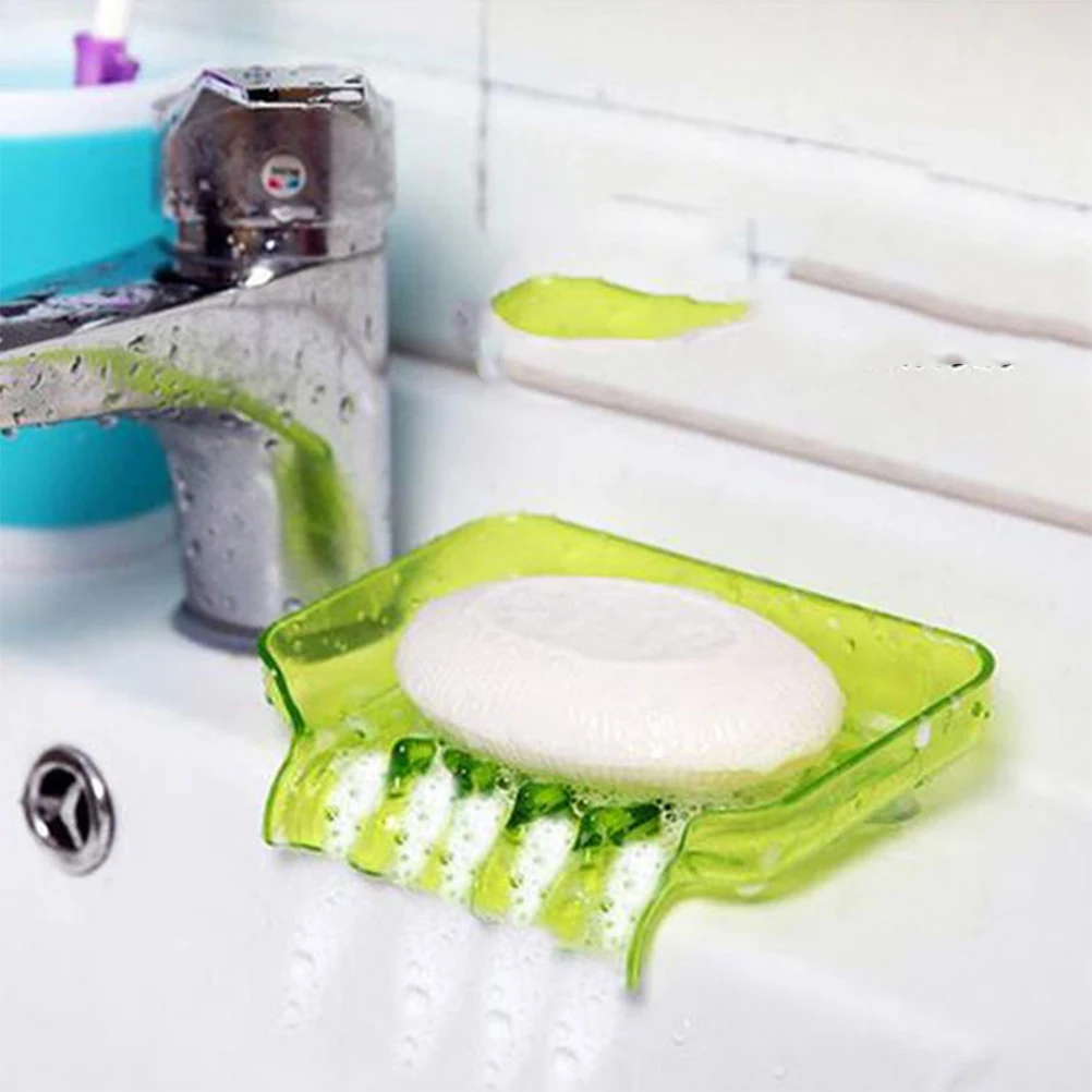 

4PCS Bathroom Soap Dish Sponge Holder Kitchen Soap Box Draining Suction Plastic Portable Shower Storage Vanity Accessory
