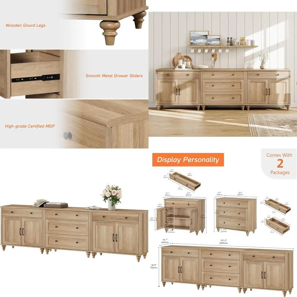 

Vintage 5-Drawer Oak Sideboard Cabinet for Dining and Living Spaces